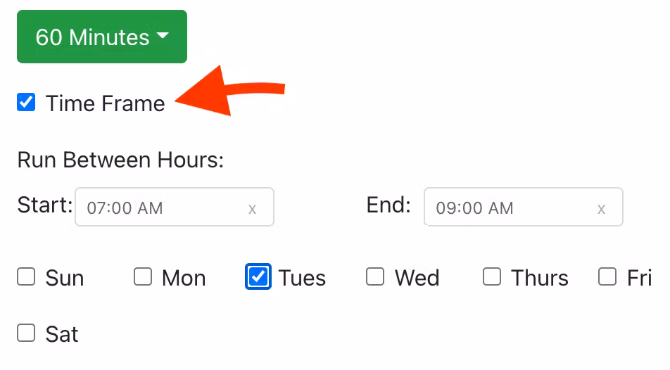 Time schedule menu options